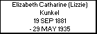 Elizabeth Catharine (Lizzie) Kunkel