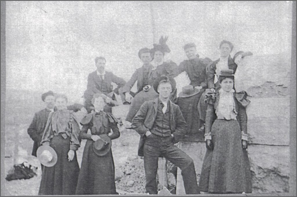 powassan  back sitting l.g.phillips j.jacques m.fraser maud griffins jen ferguson.standing dan mcrae aggie mceachern bell mcrae d.ferguson amelia durrell 1898.jpg